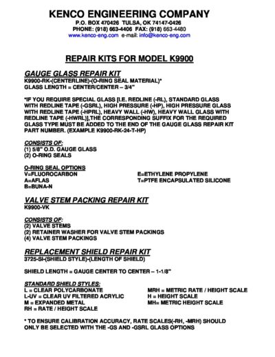 K990 REPAIR KITS - Kenco